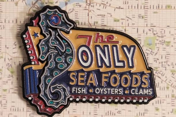 FingerlessJoe - Wholesale Lapel Pin/Button - 1.5” Vancouver “The Only” Seafood Restaurant Enamel Pin 1