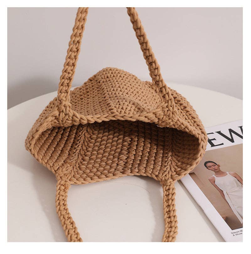 Dipped Shop - Wholesale Beach Bag - Solid Color Simple Woven Knit Handbag DPB172310