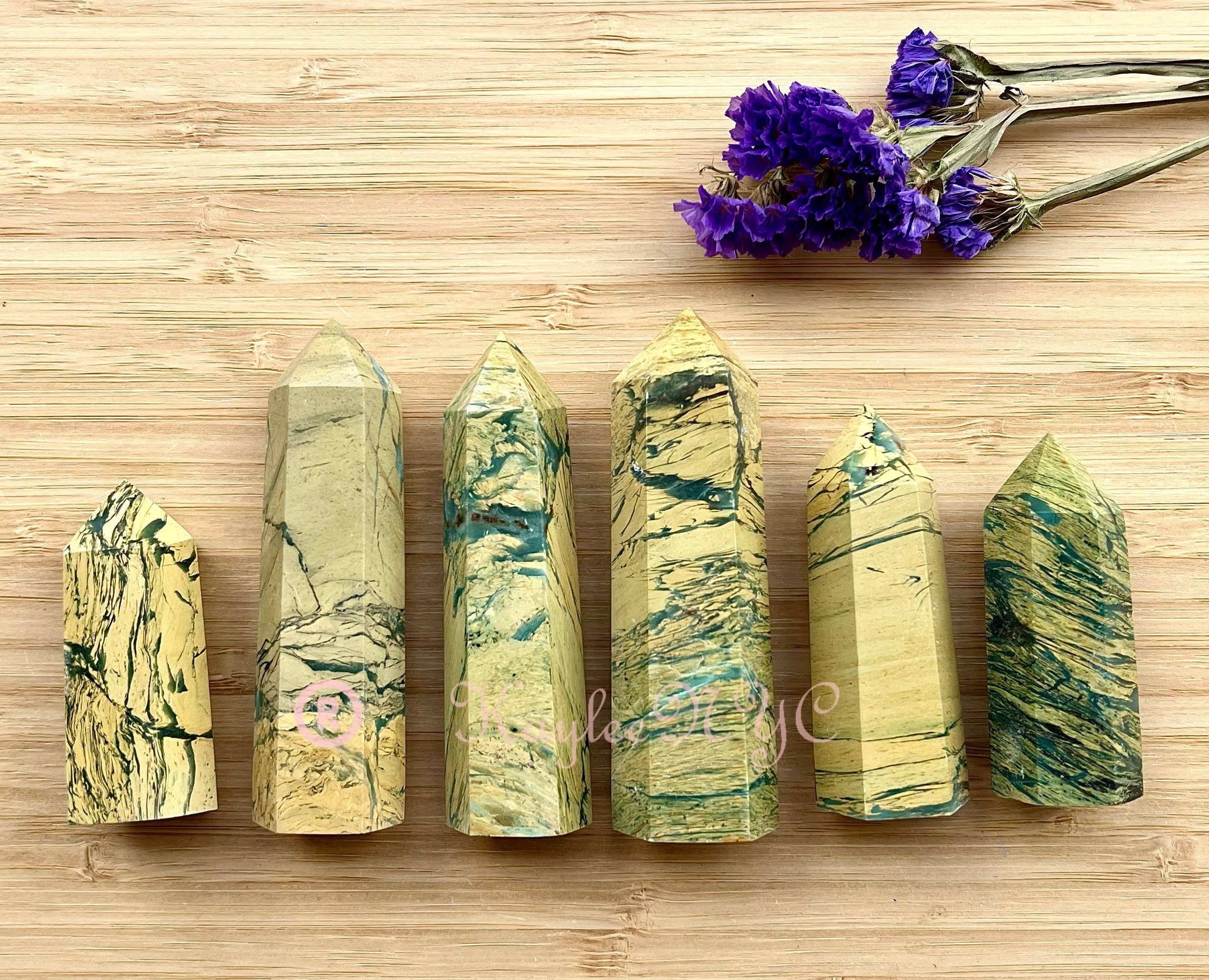 KayleeNYC - Wholesale Spiritual Stone/Crystal - 1 Lb Natural Yellow Unakite Jasper Chrysoprase Obelisk Tower4