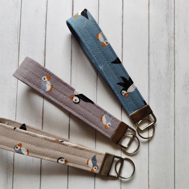 Puffin wristlet keyring, Scottish keyfob wristlet for wholesale by Hannah and me