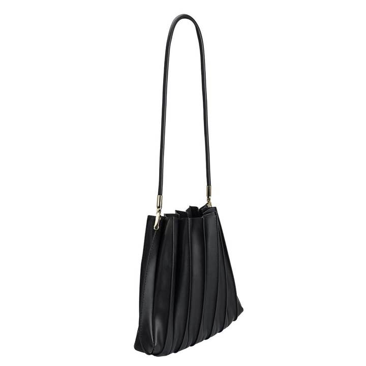Melie Bianco - Wholesale Shoulder Bag - Women's - Carrie Black Pleated Vegan Shoulder Bag