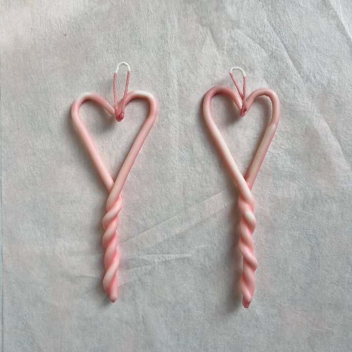 Blush Twisted Heart Beeswax Candles (Set of 2) for wholesale by BabaBoogs Candles