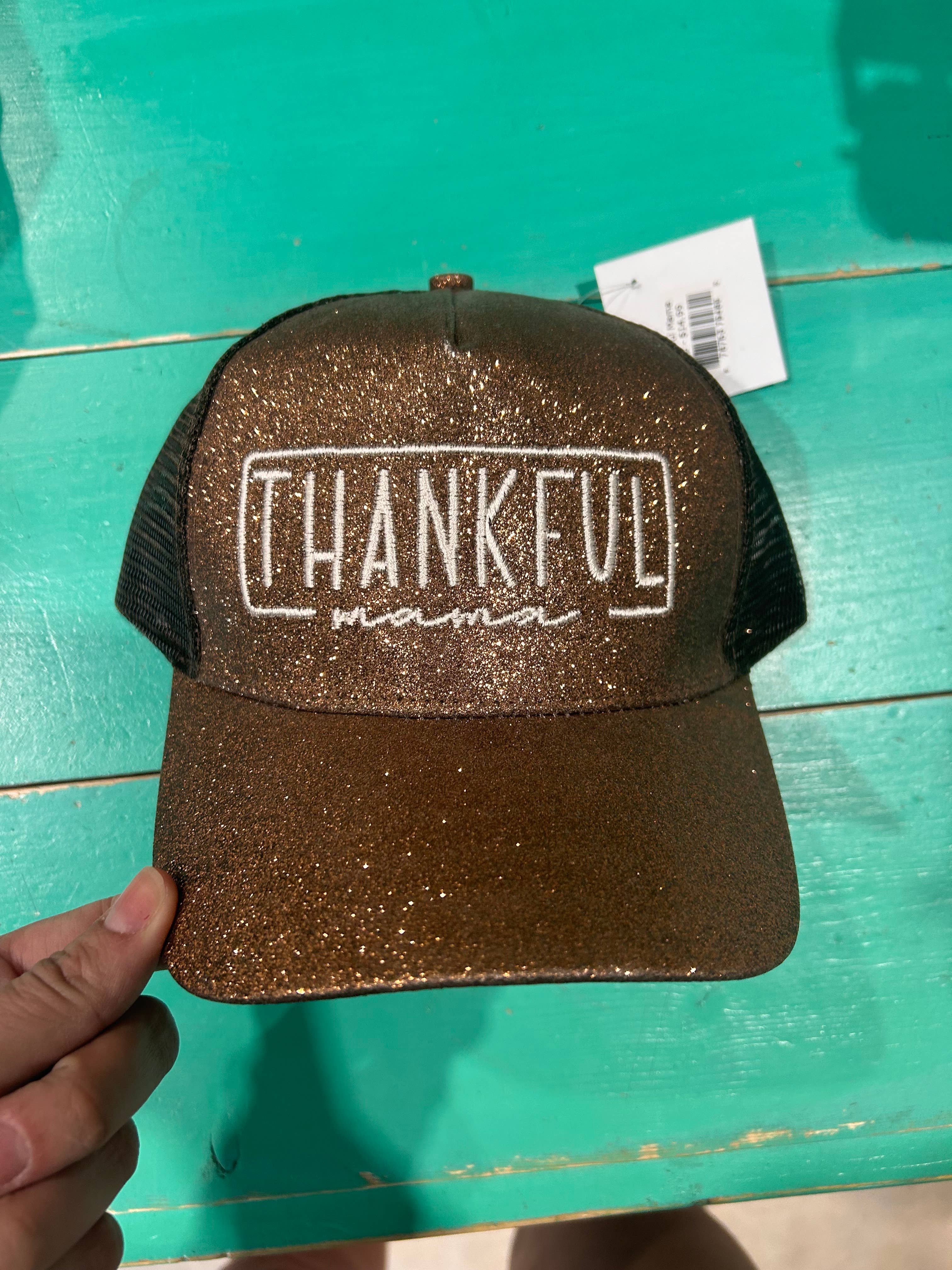 Vibes Hat Company - Wholesale Baseball Cap - Women's - Thankful Mama Glitter Ponytail Cap | Sparkle | Fall Hats1