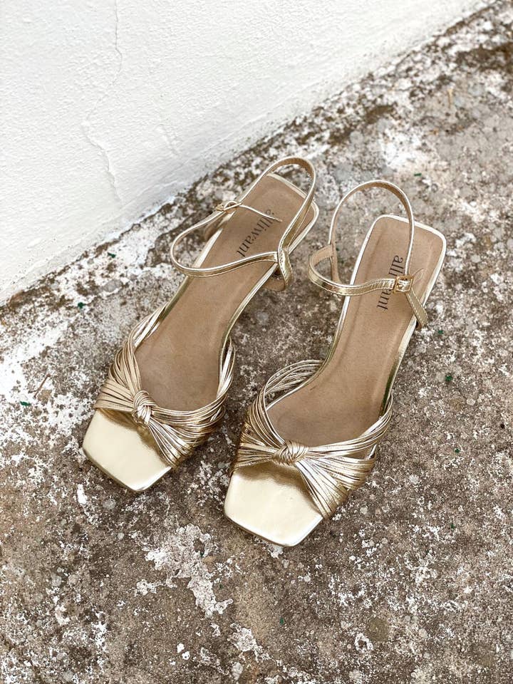 GOLDEN Gold knot heel sandal for wholesale on Faire