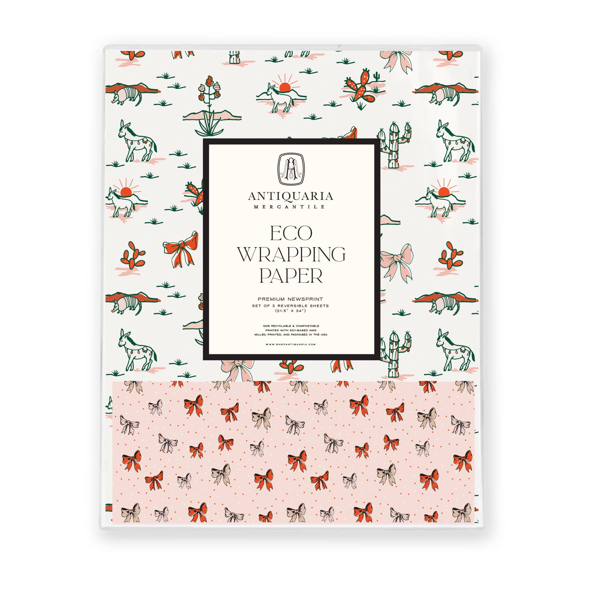 Antiquaria - Wholesale Flat Wrap - Holiday Desert Eco Gift Wrap, Pack of 3 Sheets3