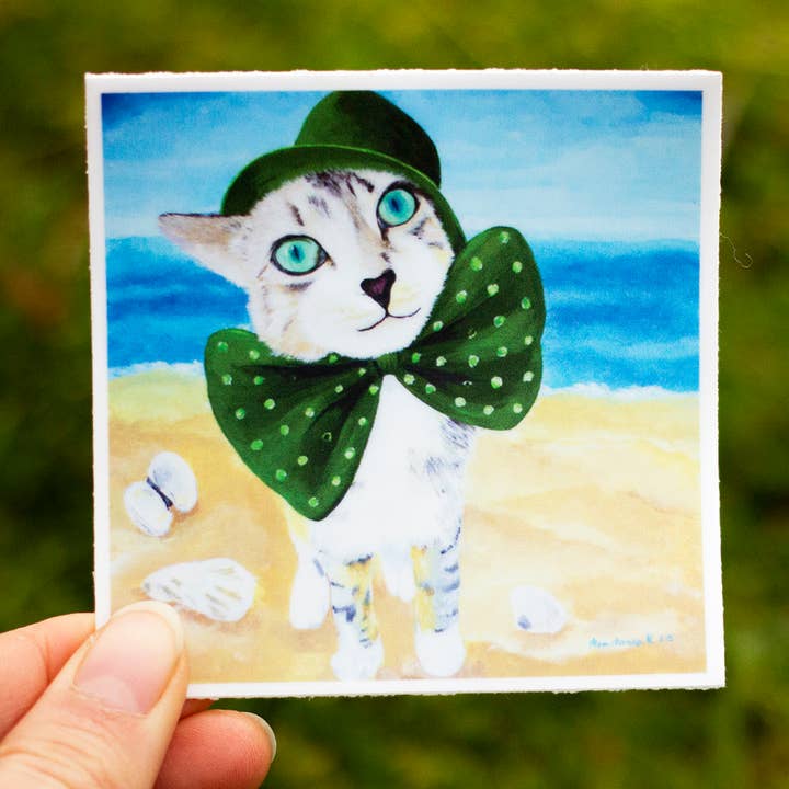 Saint Patrick Cat Vinyl Sticker for wholesale by MeerCatArt