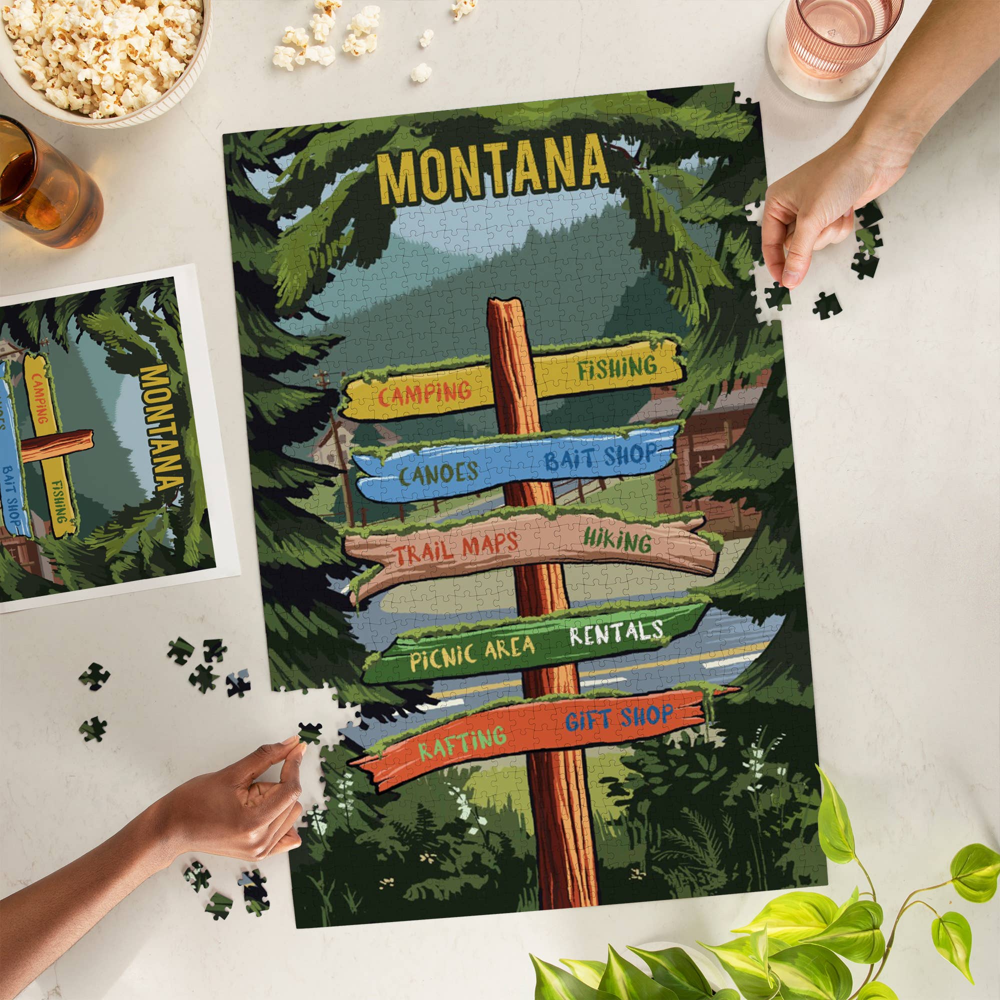 Lantern Press - Wholesale Puzzle - Adult - 1000 PIECE PUZZLE Montana, Signpost, Forest & Camp1