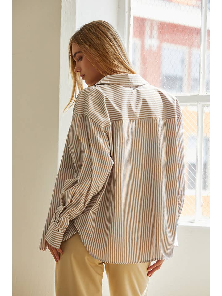 BEIGE CT8435-1 - Isra Striped Button Up Shirt for wholesale on Faire