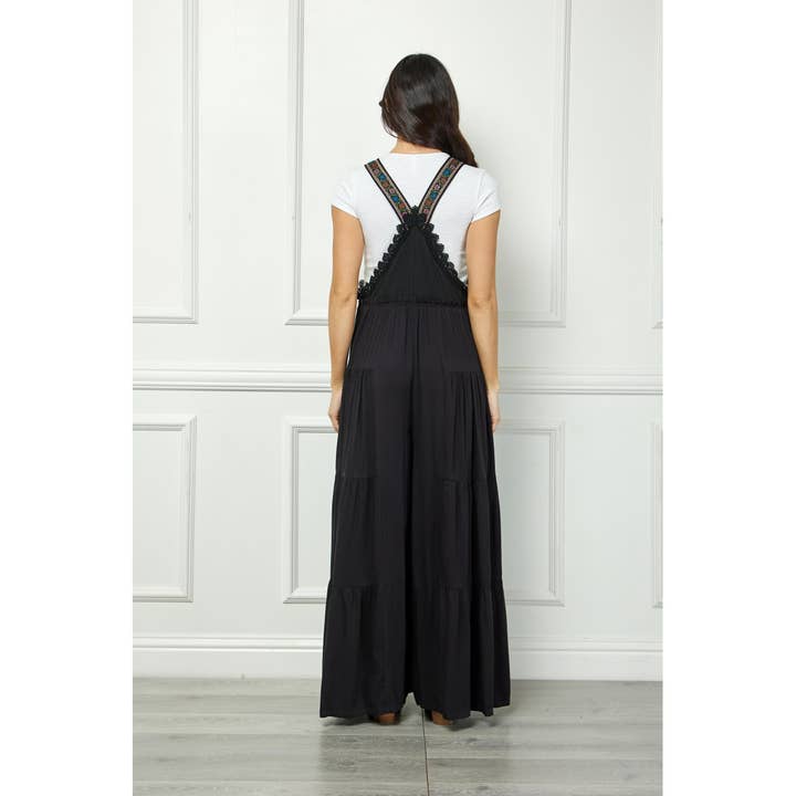 Veveret - Wholesale Jumpsuit - Women's - Embroidered Strap Flowy Jumpsuit