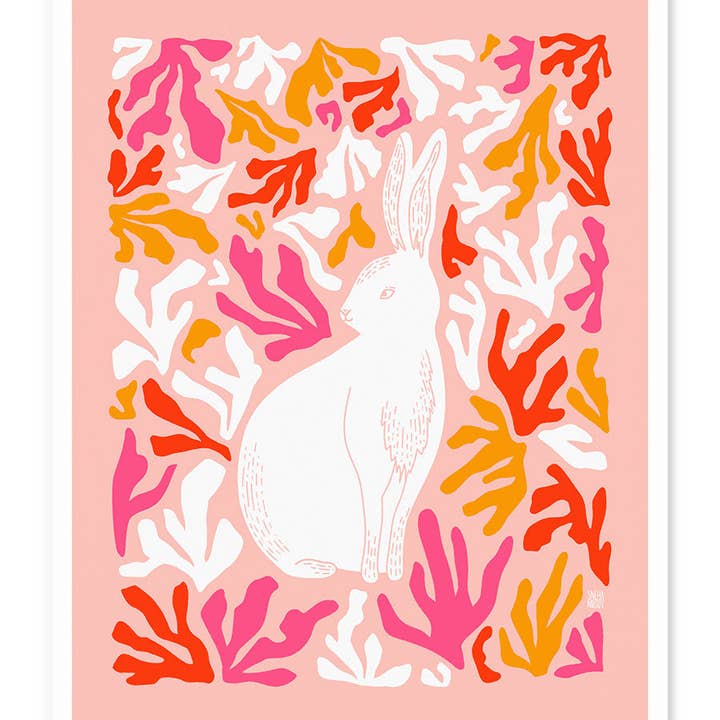 Impressão de Arte de Coelho Estilo Matisse Rosa por atacado de Wild Croft Studio