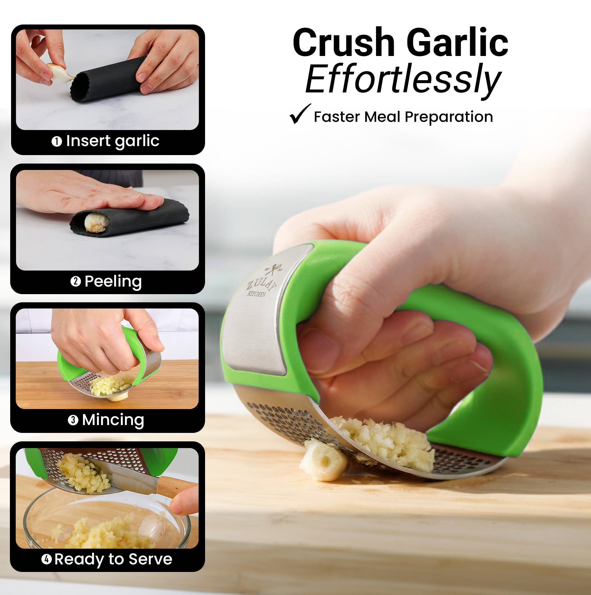 Zulay Kitchen – wholesale Kitchen tool/gadget – Garlic Press Rocker With Silicone Peeler & Scraper Set22