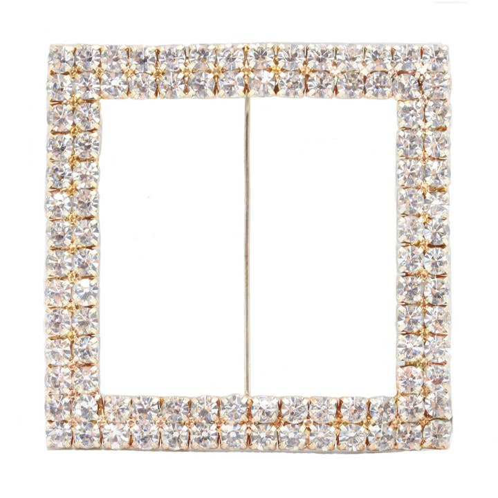 YOUR CHAIR COVERS - Wholesale Brooch - Square Rhinestone Chair Sash Buckle Gold 10/Pack