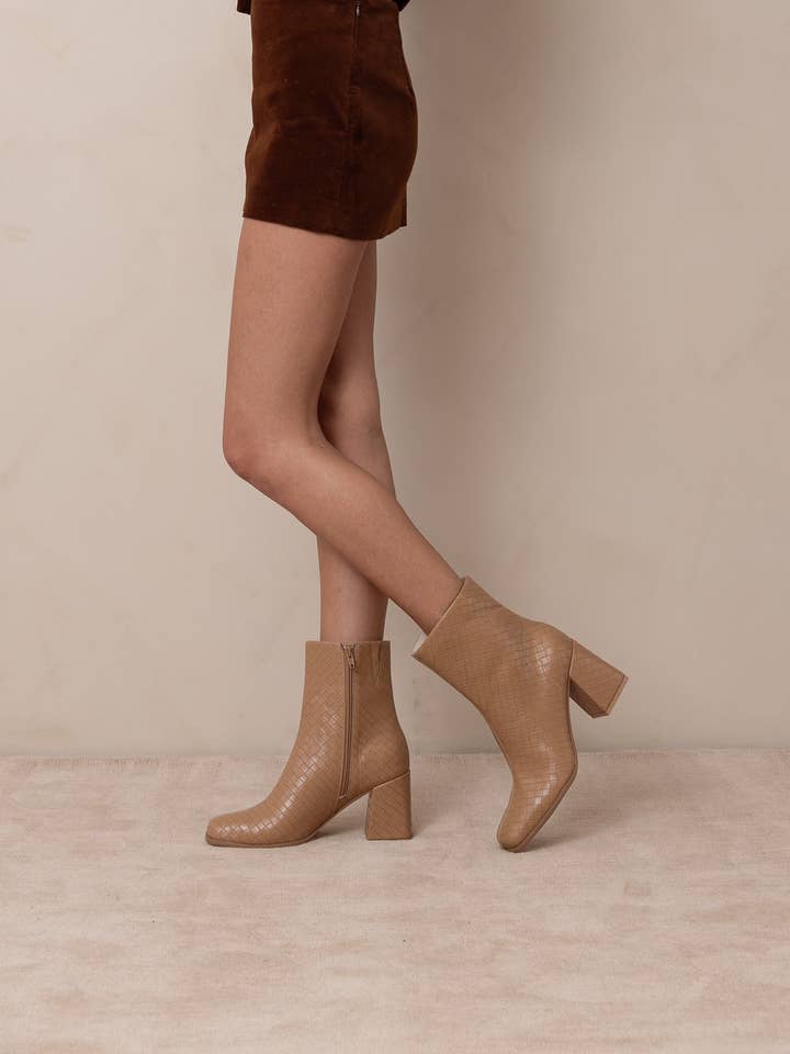 The Demi | Camel Woven Block Heel Ankle Boot for wholesale on Faire3