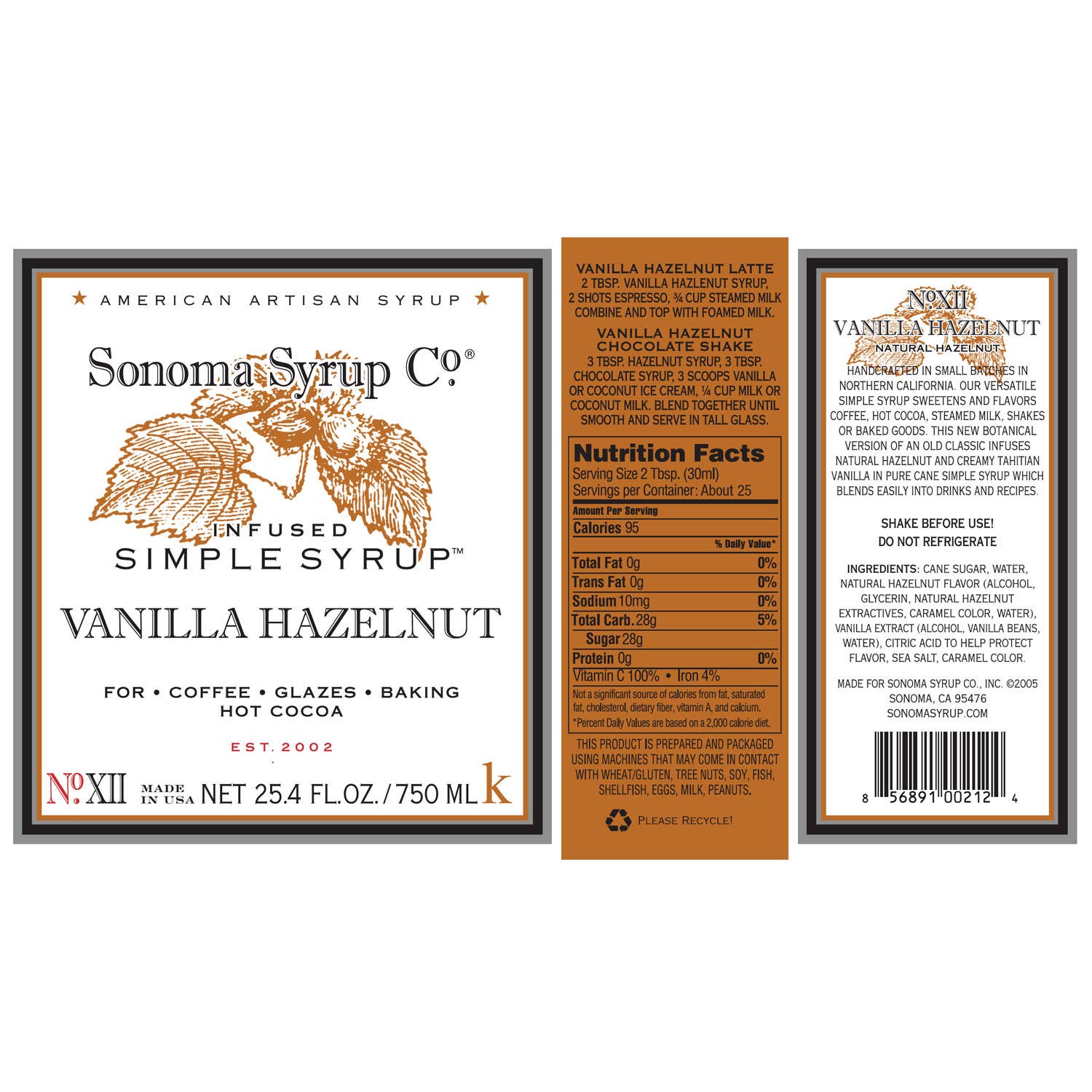 Sonoma Syrup Co. - Wholesale Cocktail Mix/Syrup - 25.4 oz Hazelnut Infused Simple Syrup4