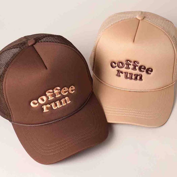 Fashion City - Wholesale Trucker Hat - Women's - Coffee Run Embroidered Trucker Cap