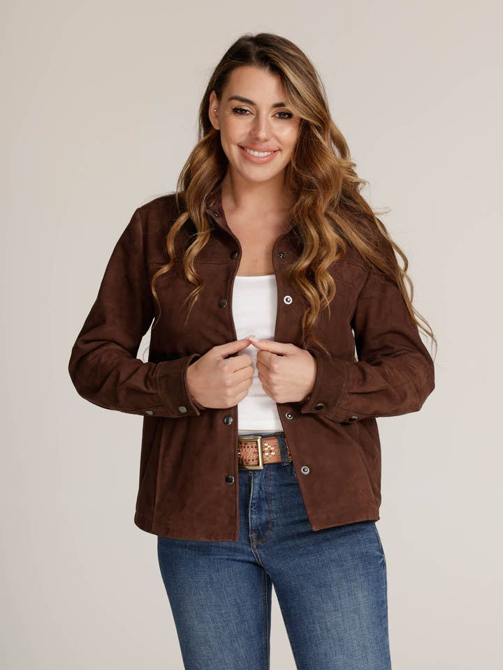 Dakota | Women's Soft Design Suede Leather Shirt Jacket for wholesale by Amsterdam Heritage Leather Belts, Bags, Jackets & Apparel