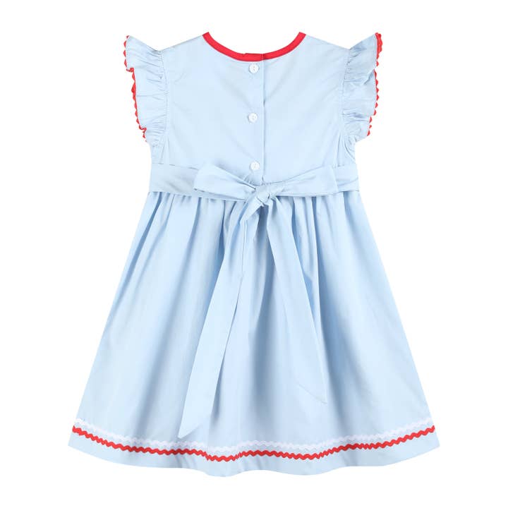 Lil Cactus - Wholesale Dress - Kids - Light Blue USA Flag Smocked Dress