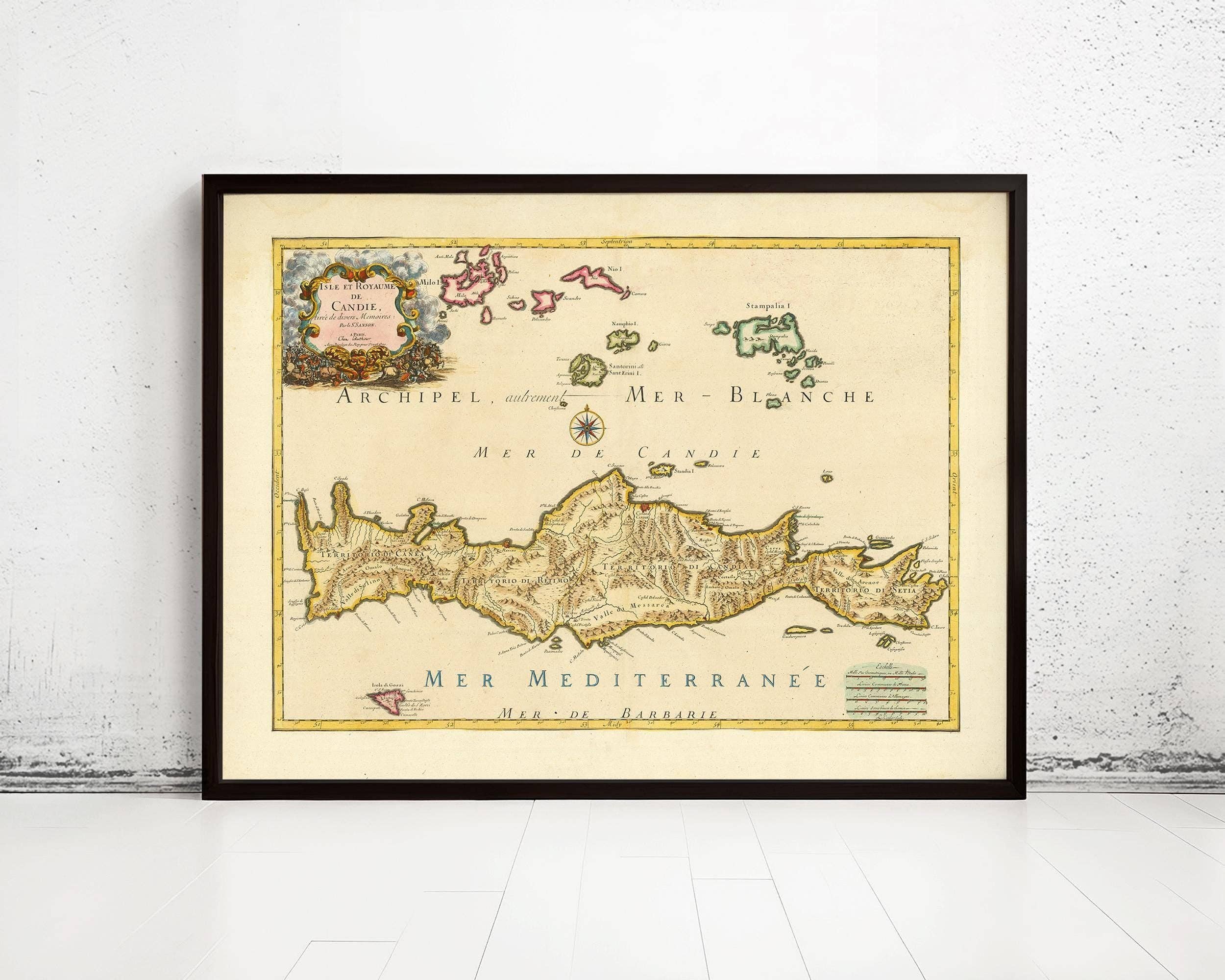 OldCityPrints - Old Maps and Posters - Wholesale Art Print - Old Map of Crete Island 1670 Gozzi, Santorini, Stampalia, Nio Greece Crete | Vintage Map Wall Art Print | Large Map Print0