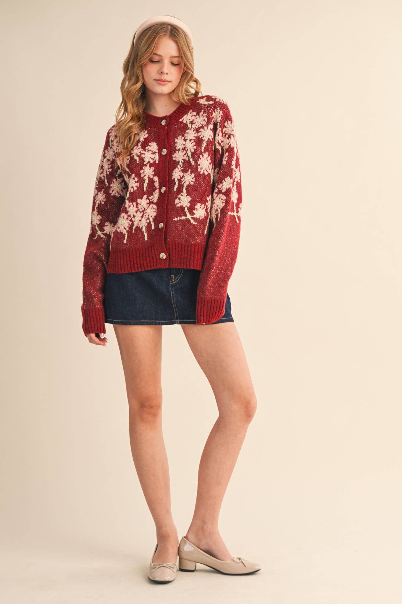 &MERCI - Wholesale Cardigan - Women's - FLORAL KNIT BUTTON DOWN SWEATER CARDIGAN MSW112388