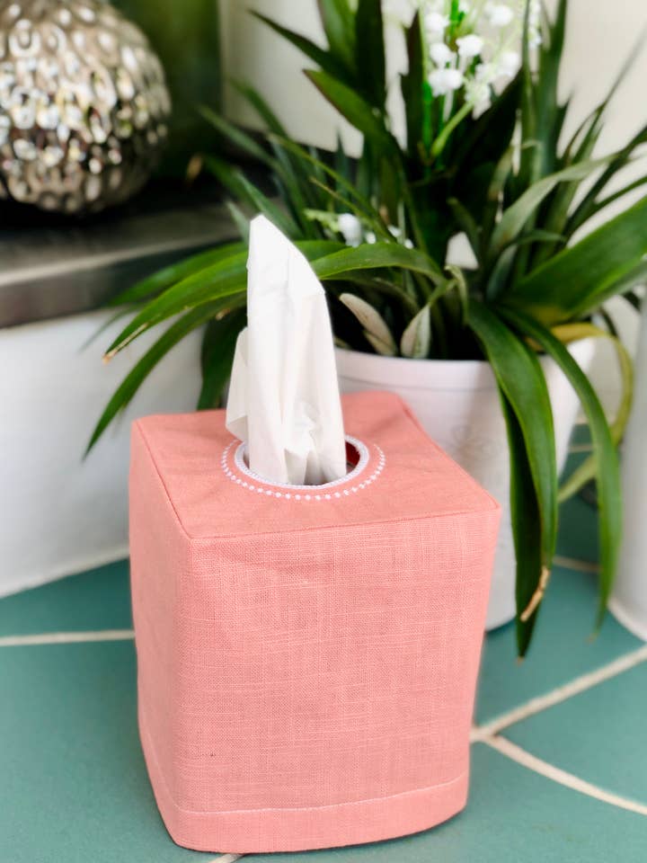 Dusty Pink Linen Tissue Box Cover for wholesale by Belle Linen