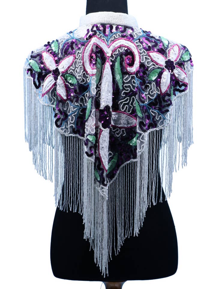 Western Fashion - Vendita all'ingrosso Poncho - Donna - 8882 - Scialle con perline Multi - frange bianche con colletto
