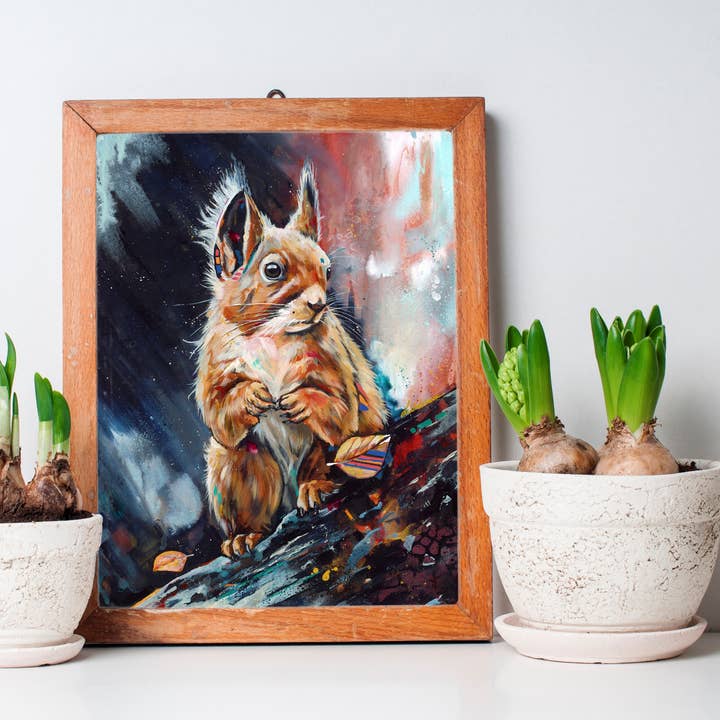 Impressão Artística do Esquilo - Animais da Floresta, Vida Selvagem Contemporânea por atacado de Whitehouse Art