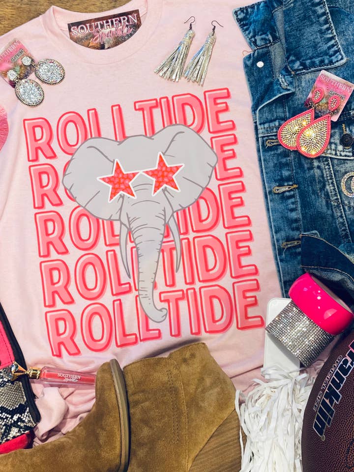 Southern Fashion - Vente T-shirt sérigraphié – femme - Roll Tide - T-shirt de tailgate rose clair et rose vif4