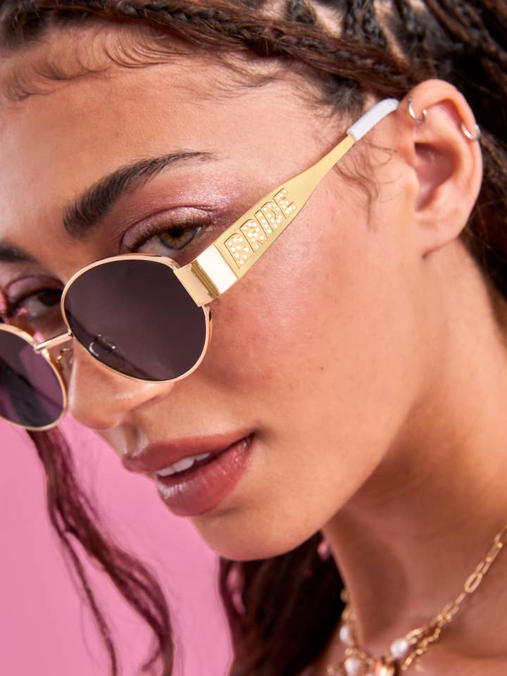 Golden Bride Sunnies - pearl embossed sunglasses, bride accessories, bachelorette for wholesale by xo, Fetti