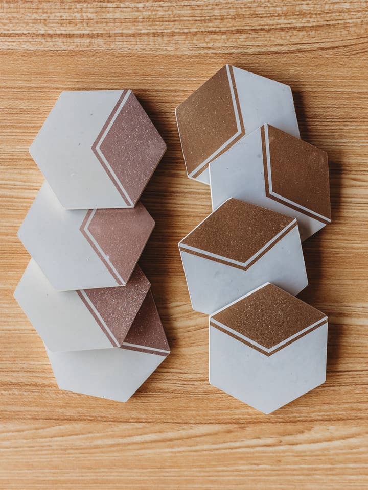 Concrete Hexagon Coasters | Rose Gold (Set of Four) for wholesale by Alex + Theo