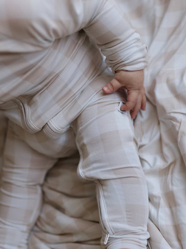 LMK Designs - Wholesale Jumpsuit - Baby - Tan Gingham Zipper Romper2