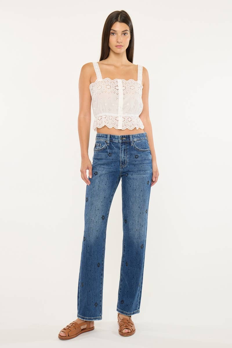 DONKER HOGE TAILLE RECHTE JEANS-KC2177D voor groothandel op Faire0