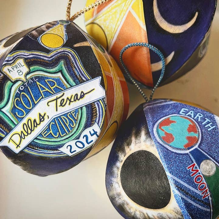 Domesticadence - Wholesale Ornament - HandDrawn 2024 Total Solar Eclipse Custom Locations Ornament