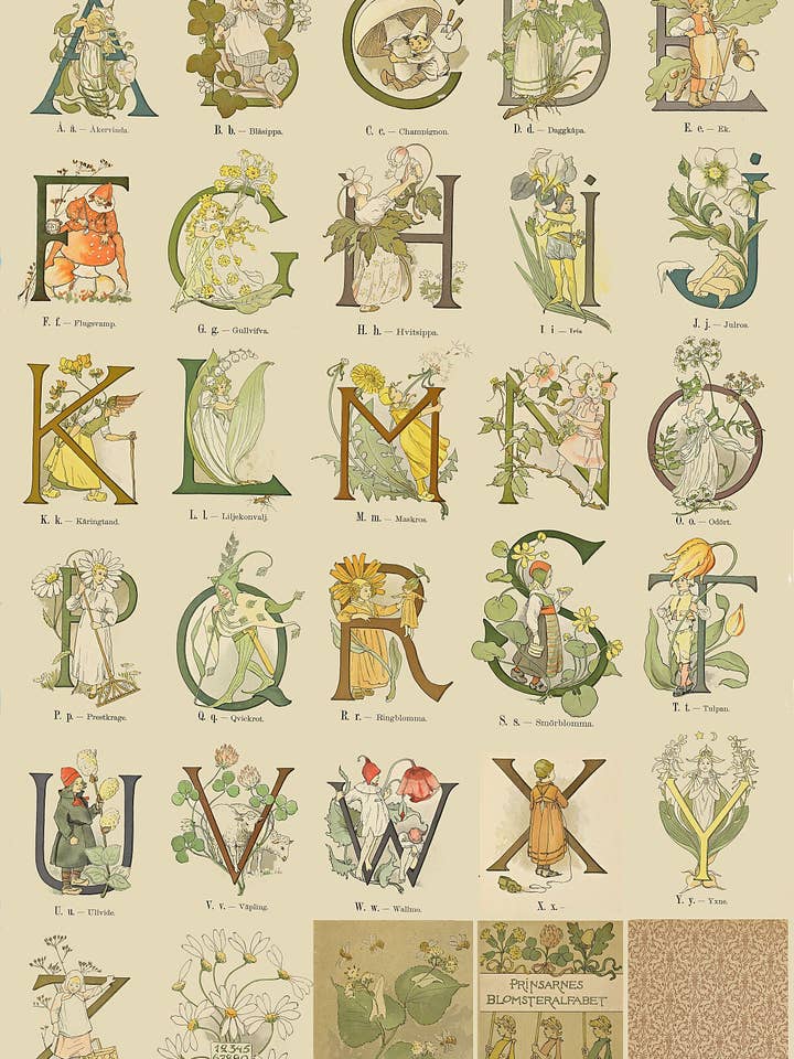 Prinsarnes Blomsteralfabet (L'Alphabet des Fleurs des Princes) par Ottilia Adelborg, 1892 pour la vente par Flashback Shop