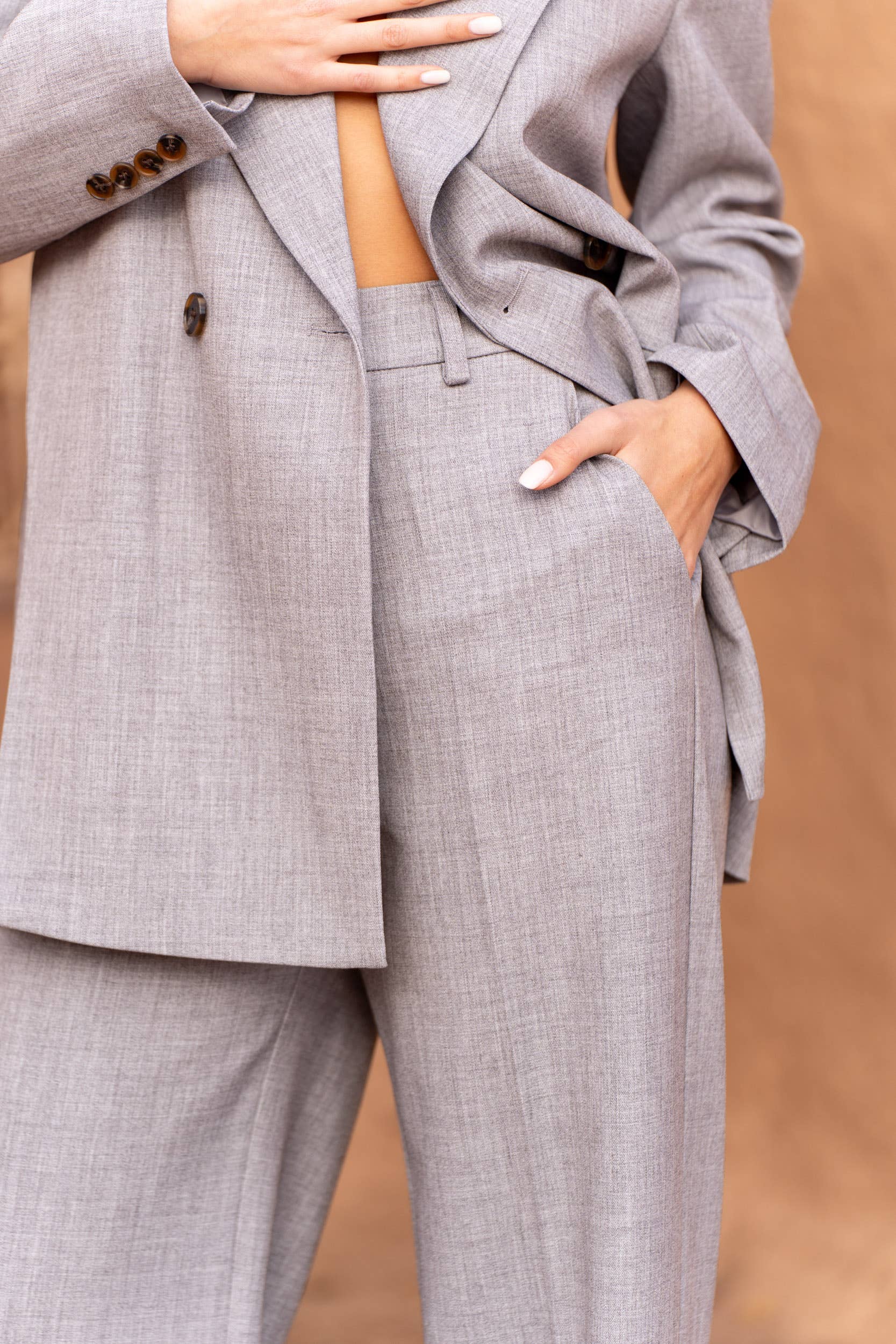 Attentif Paris - Vendita all'ingrosso Pantaloni eleganti - Donna - [Heather] Pantaloni Tailleur a Gamba Larga43