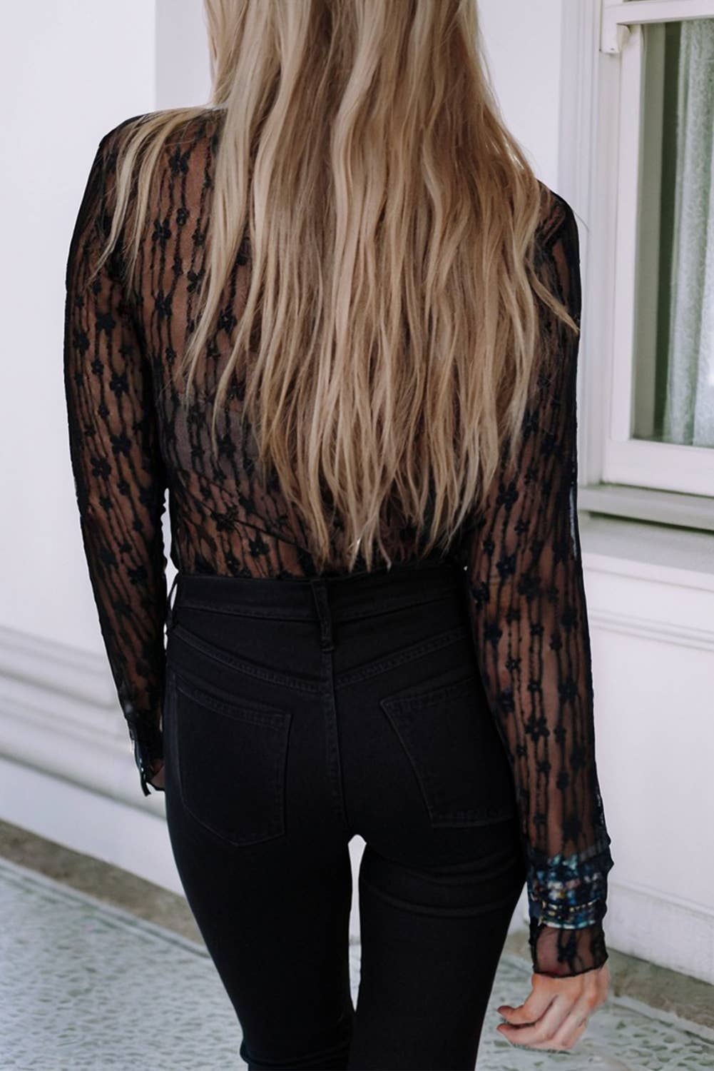 Little Daisy Closet - Wholesale Blouse - Women's -  LDC Sheer Floral Lace Long Sleeve Slim Fit Top8