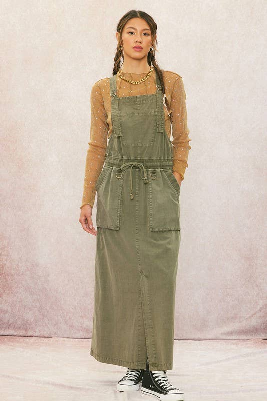 Olive Pre Washed Overall Dress for wholesale on Faire7