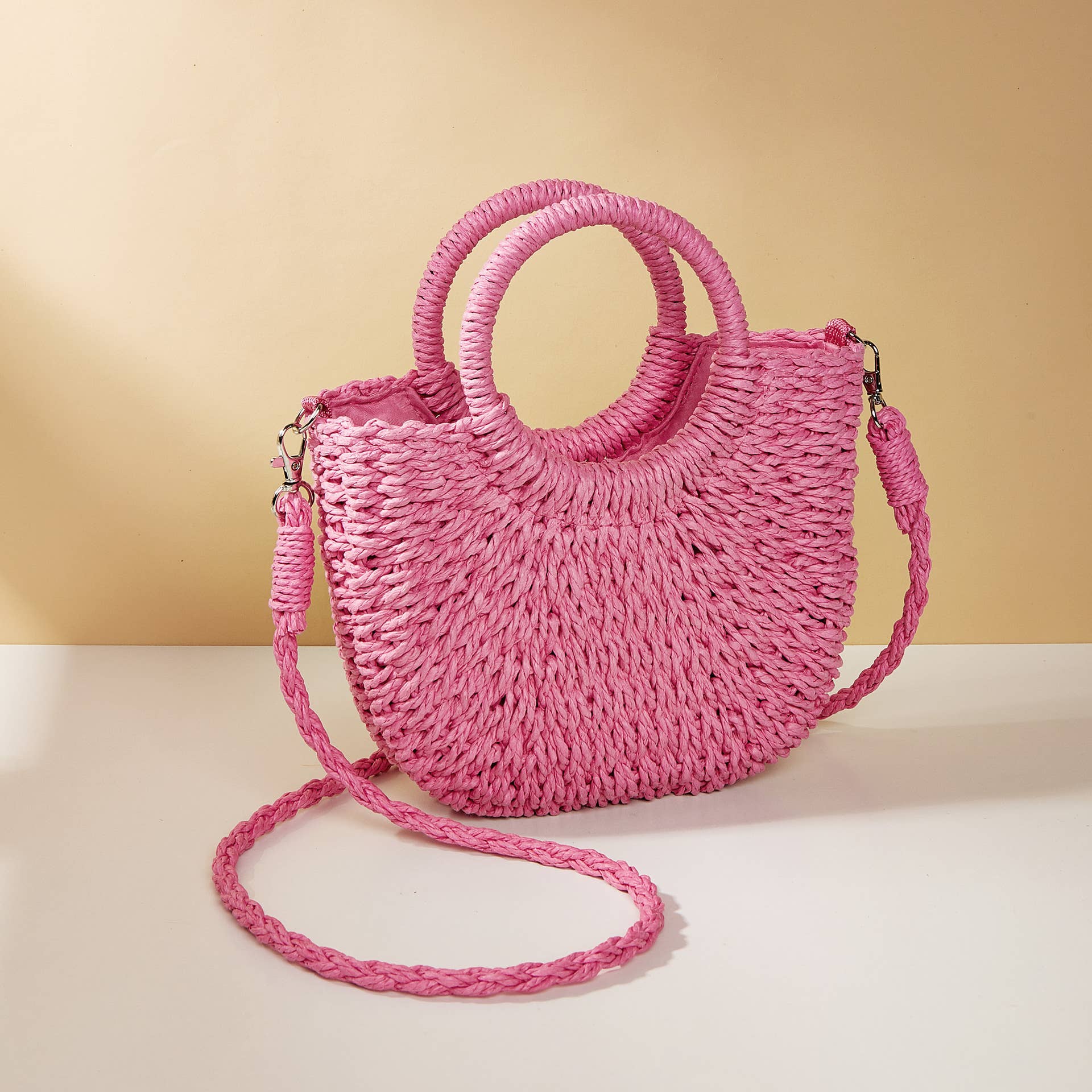 Little Trendy - Wholesale Beach Bag - Half-moon shape handbag straw woven beach summer handbag2
