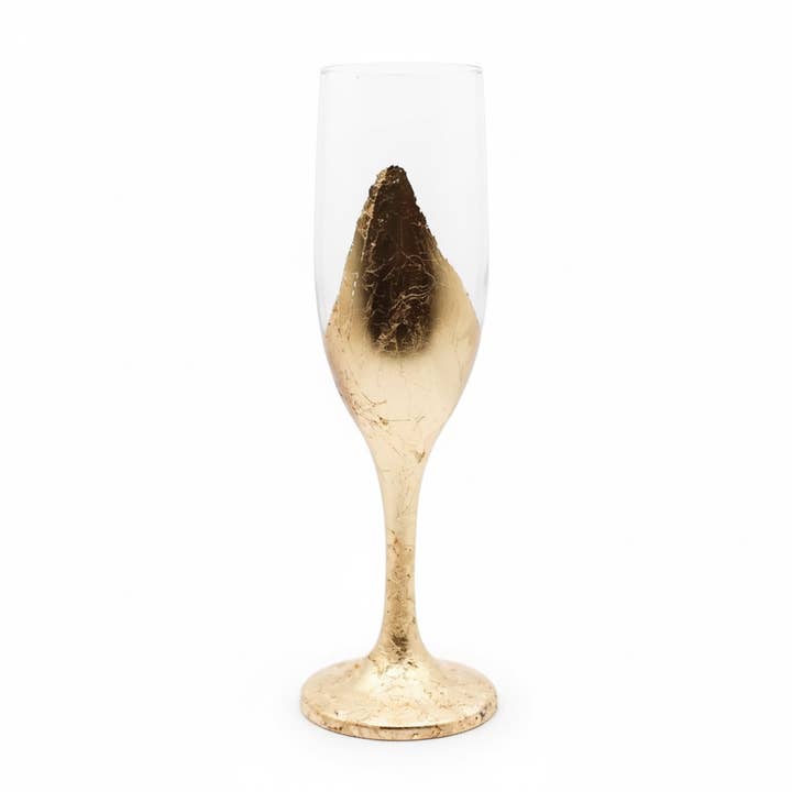 Gilded Origami Abstract Handmade Stemmed Champagne Glass for wholesale by Zim Designs