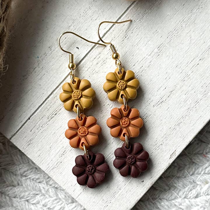 Polymer Clay Earrings - Fall - Fall Flowers for wholesale by KIMCo.