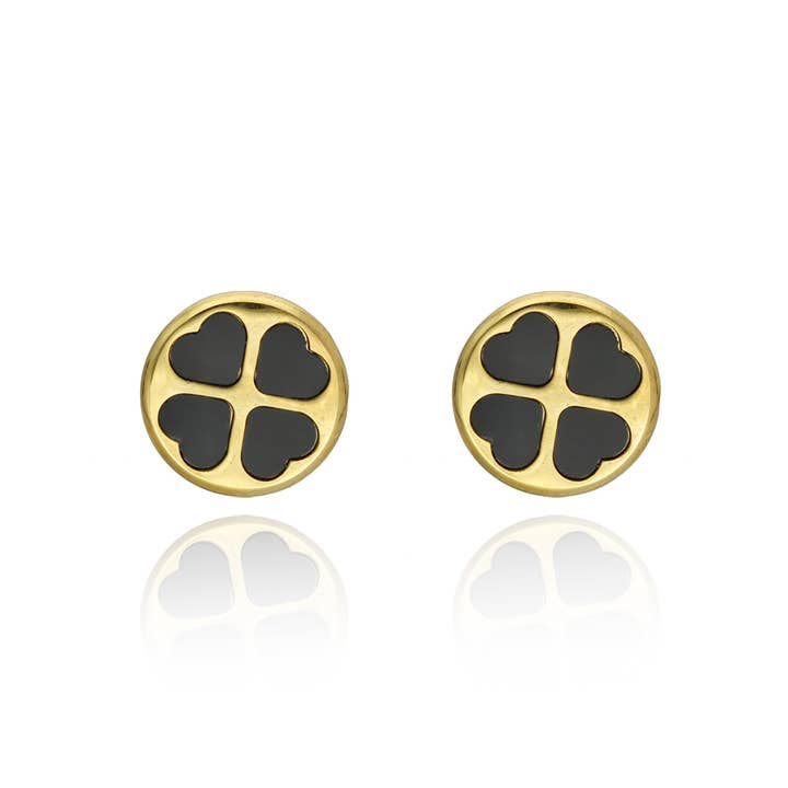 Gold Earrings in Stainless Steel with Black Clover for wholesale by IngrossoFashion by INCI SRL