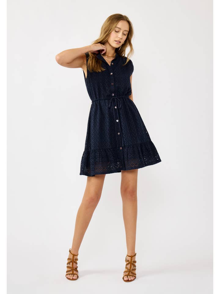 Navy Floral Eyelet Button-Down Tank Dress for wholesale on Faire5