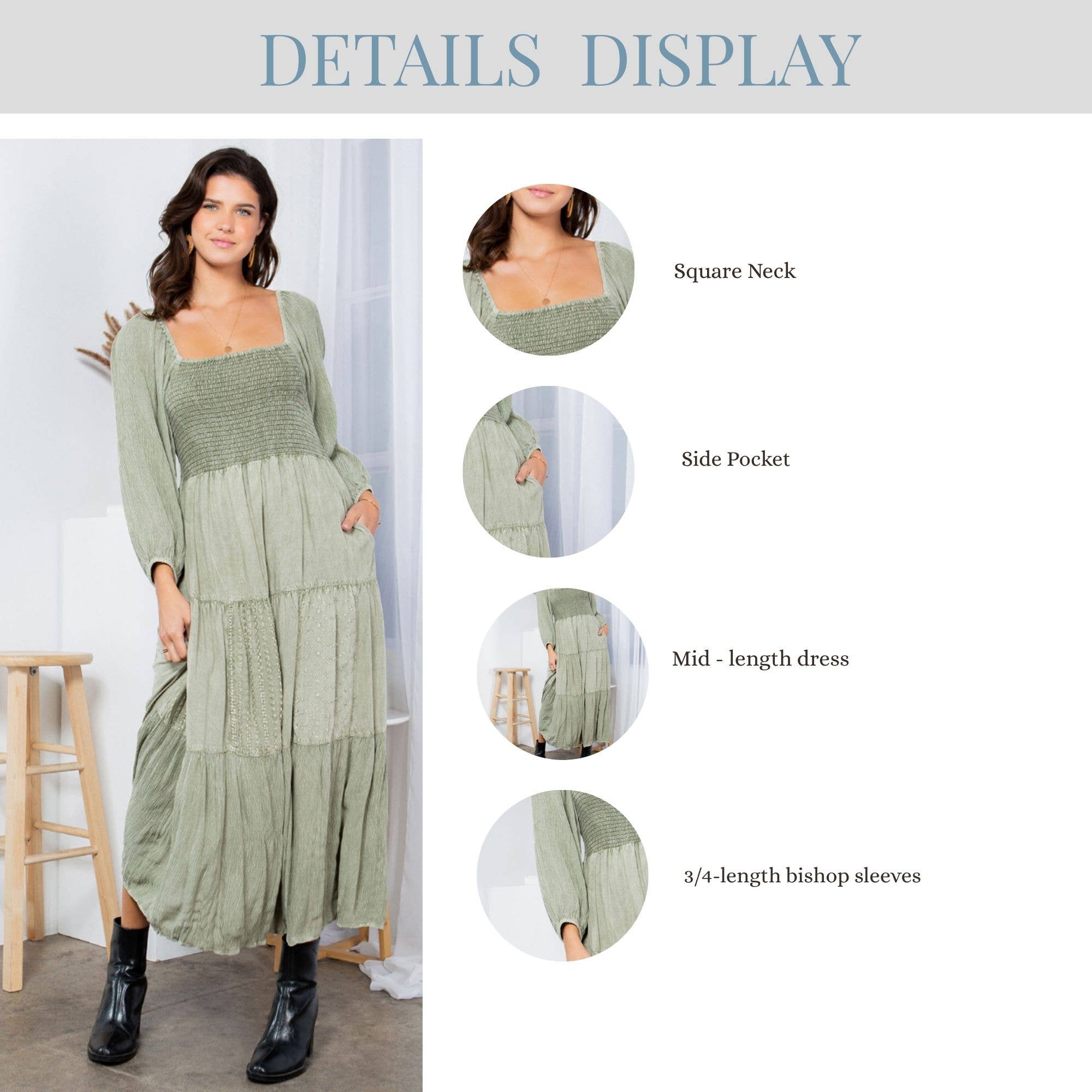 Young Threads - Wholesale Dress - Women's - Embroidered Empire Mid-Length Dress (New Color)13