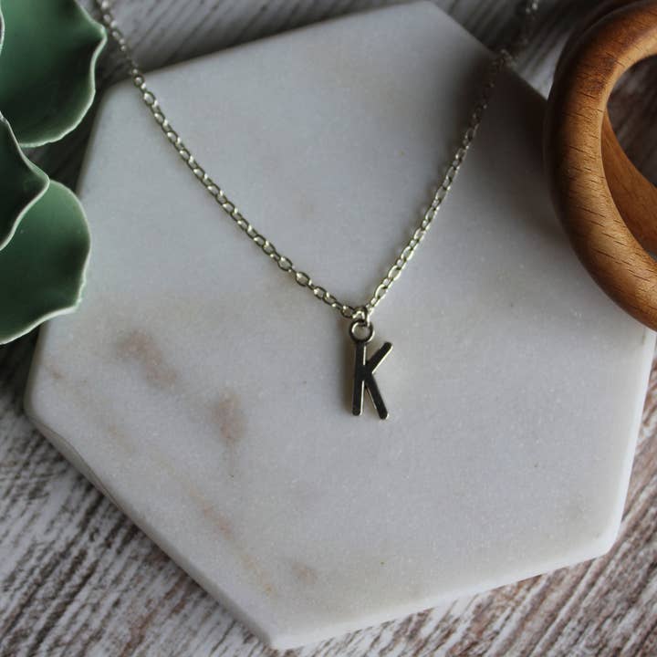 Style by Kenz - Wholesale Pendant/Charm Necklace - Silver Initial Necklace, Silver Letter Necklace