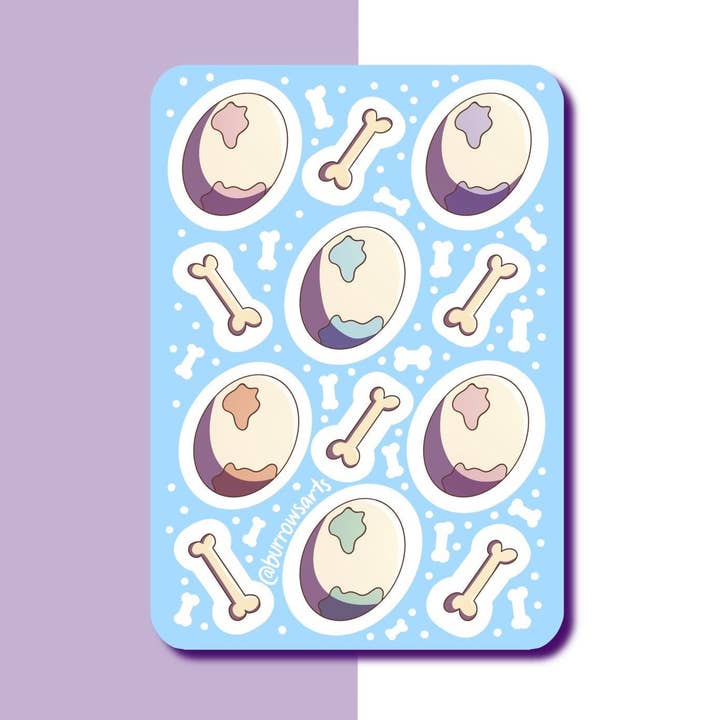 Œufs et os de dinosaures - Feuille d'autocollants pour la vente par Burrows Arts