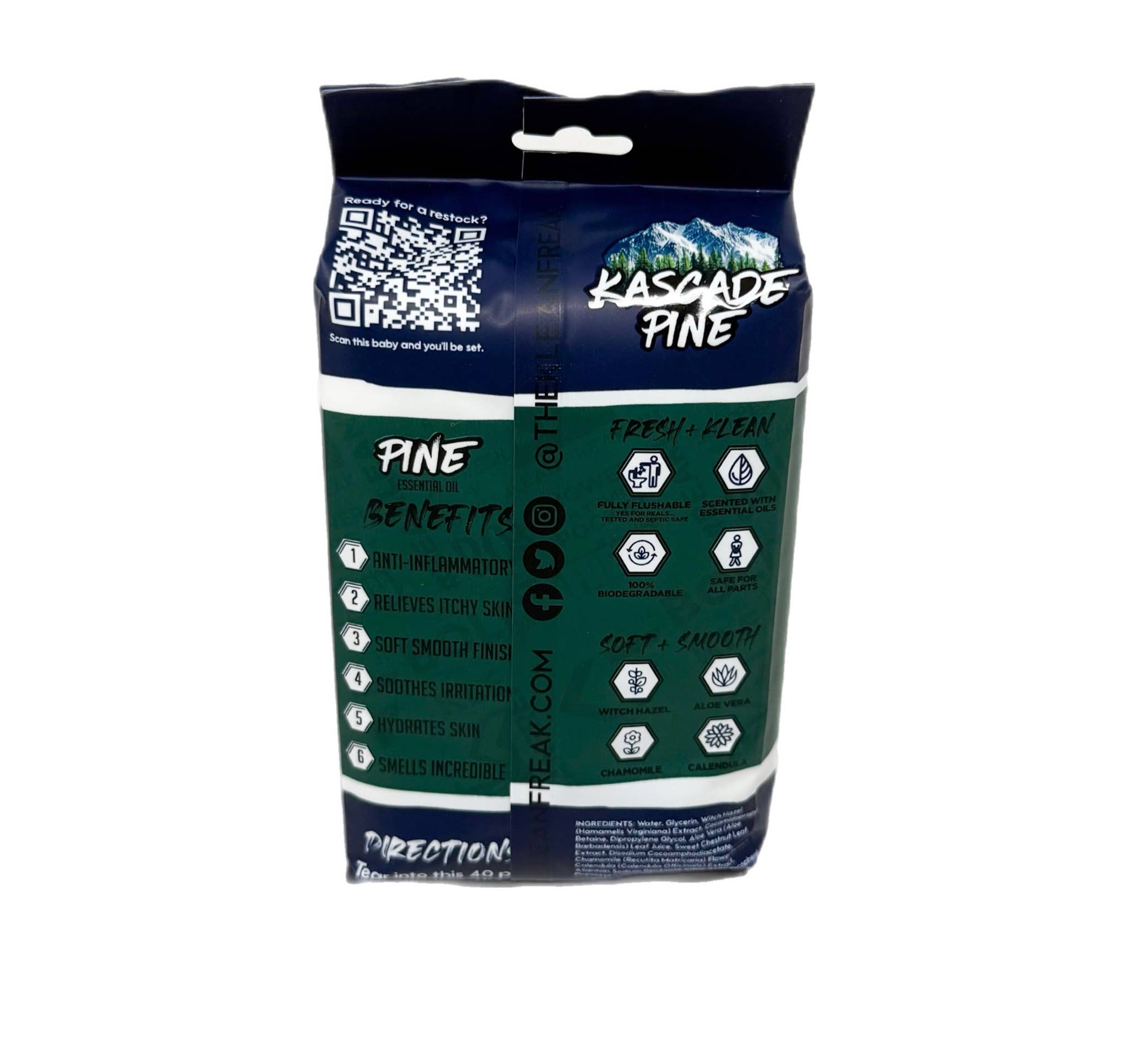 Klean Freak - Wholesale Face & Body Wipes - The Flusher 40 Pak - 3 Pak Box - Kascade Pine2