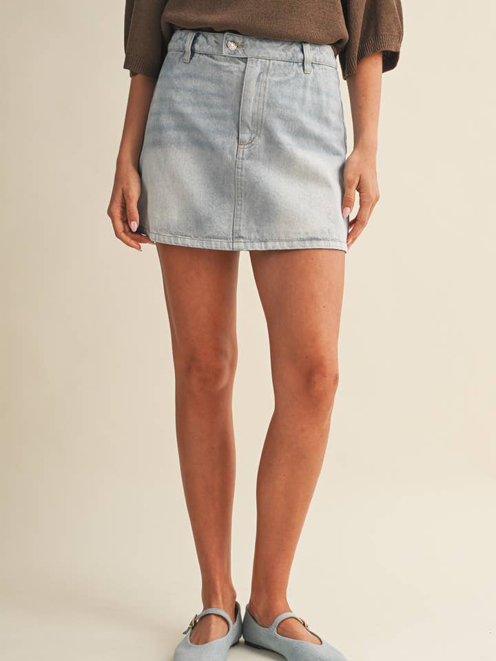 LIGHT DENIM WASH MINI SKORT for wholesale by Mustard Seed