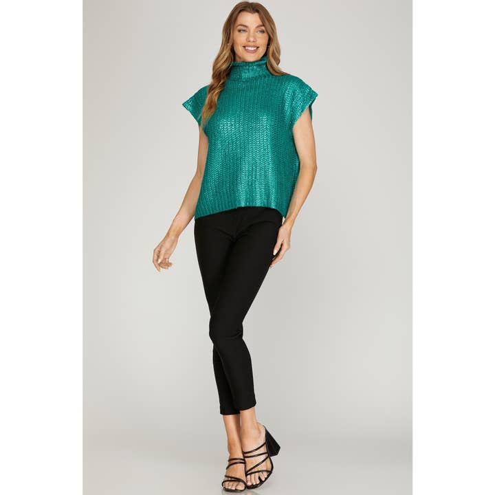 BNS - Wholesale Knit Top - Women's - Metallic Foil Short Sleeve Sweater Top4