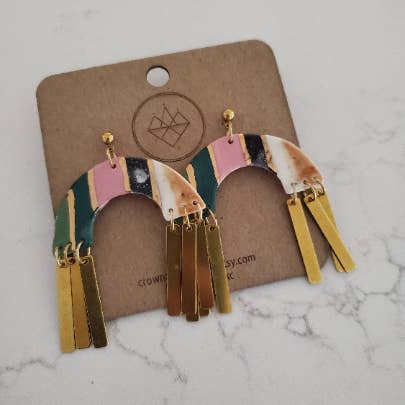 Crown & Heart - Wholesale Dangle Earrings - Striped Arch Tassel Earrings3