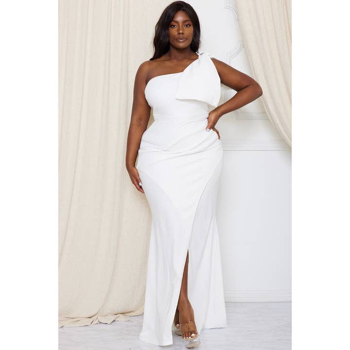 Vestido maxi de tulipán con lazo y un hombro para talla grande para venta al por mayor de Curve Market