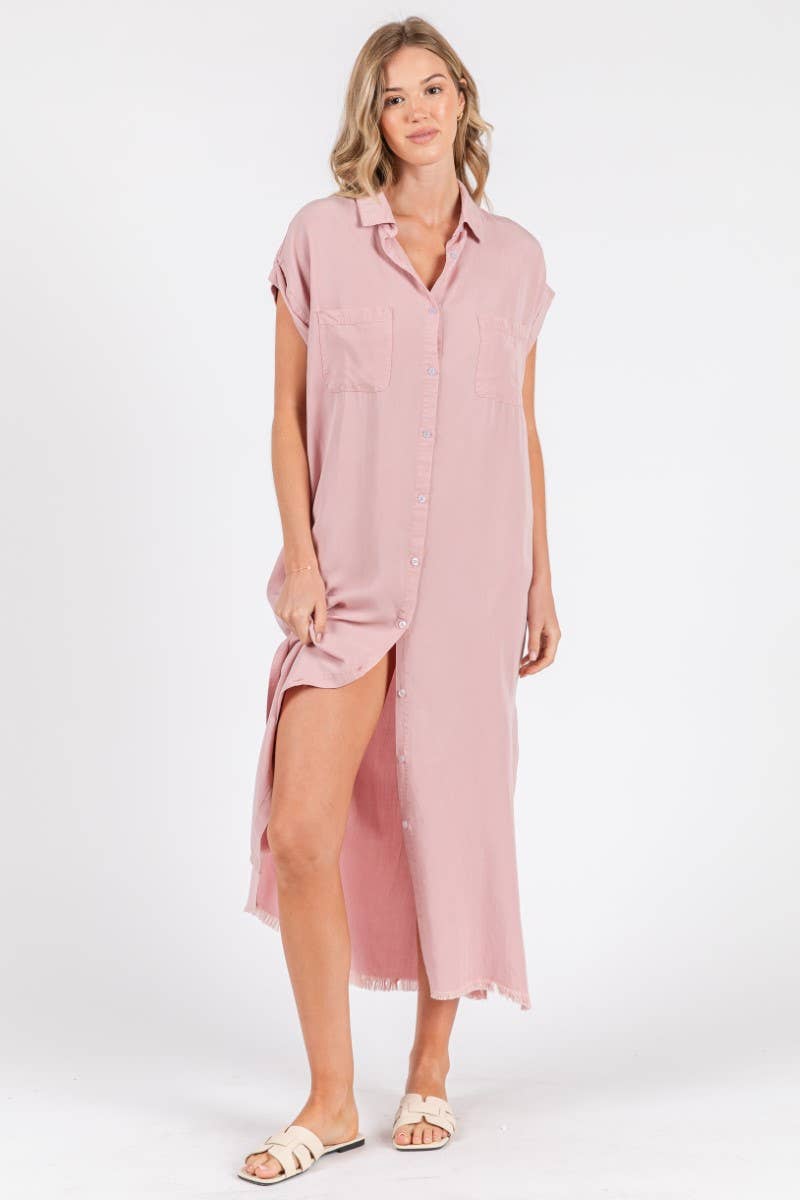 ZiA Apparel - Wholesale Jurk - Dames - Maxi spijkerjurk met korte mouwen en overhemdstijl10